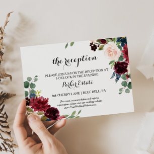 Autumn Rustic Burgundy Wedding Reception Card