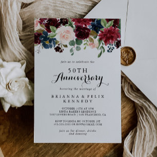 Autumn Rustic Calligraphy 50th Wedding Anniversary Invitation
