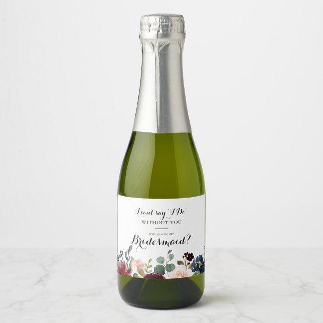 Autumn Rustic Calligraphy Bridesmaid Proposal Sparkling Wine Label (Front)