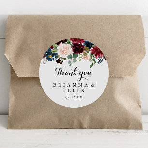 Autumn Rustic Calligraphy Thank You Wedding Favour Classic Round Sticker