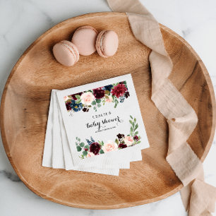 Autumn Rustic Dazzling Burgundy Baby Shower Napkin