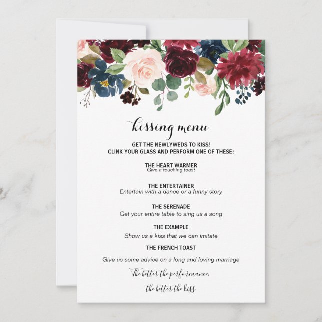 Autumn Rustic Dazzling Burgundy Kissing Menu (Front)
