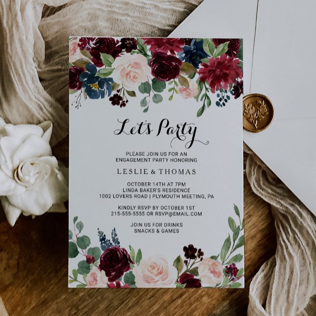 Autumn Rustic Dazzling Burgundy Let's Party Invitation (Creator Uploaded)