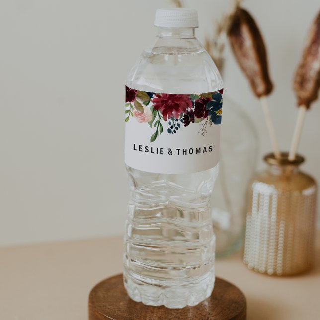 Autumn Rustic Dazzling Burgundy Water Bottle Label (Creator Uploaded)