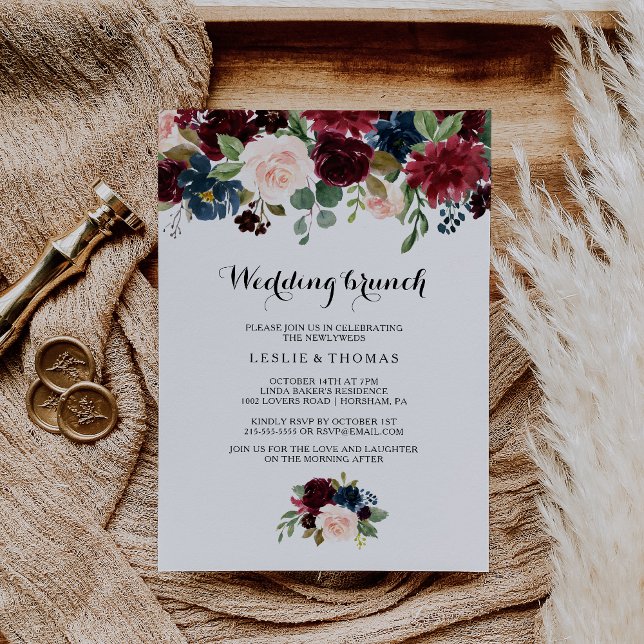 Autumn Rustic Dazzling Burgundy Wedding Brunch Invitation (Creator Uploaded)