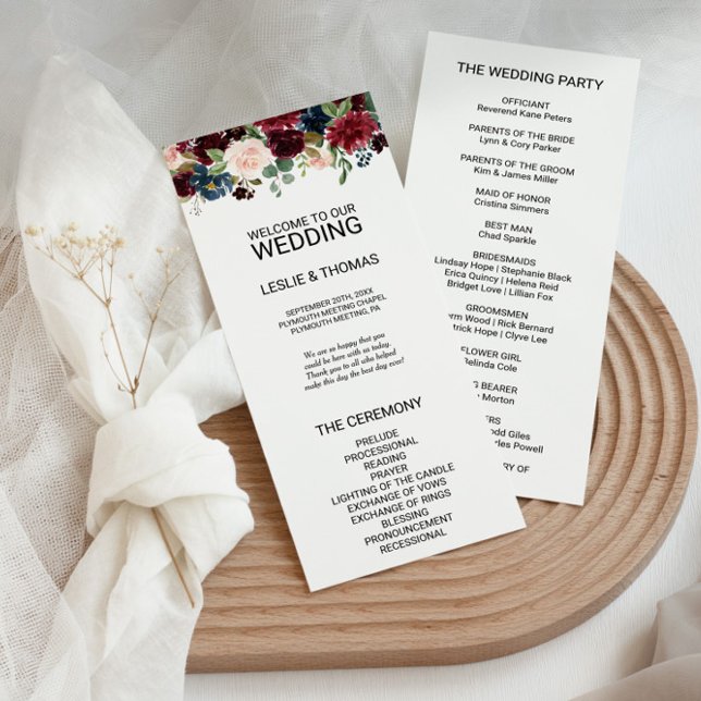 Autumn Rustic Dazzling Burgundy Wedding Program (Creator Uploaded)