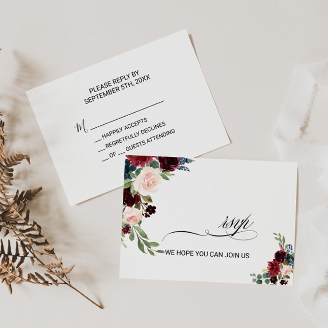 Autumn Rustic Dazzling Burgundy Wedding Rsvp (Creator Uploaded)