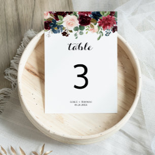 Autumn Rustic Dazzling Burgundy Wedding Table Number