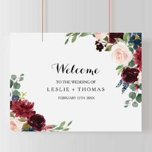 Autumn Rustic Dazzling Burgundy Welcome Wedding Poster