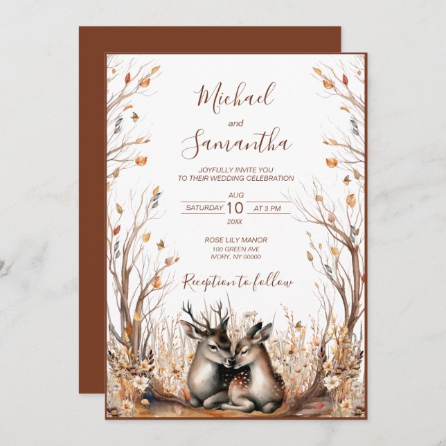 Autumn Rustic Deer Wedding Collection Invitation (Front/Back)