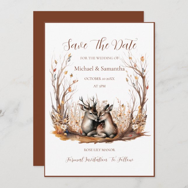 Autumn Rustic Deer Wedding Collection Save The Date (Front/Back)