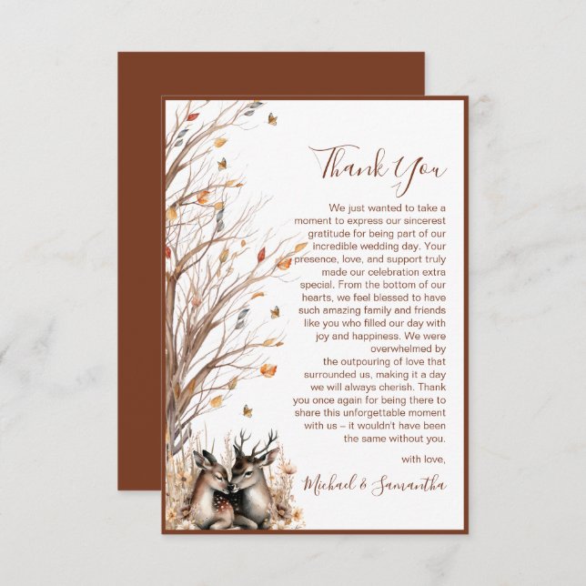 Autumn Rustic Deer Wedding Collection Thank You Card (Front/Back)