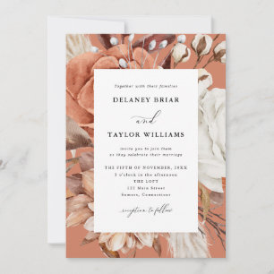 Autumn Rustic Floral, Framed Terracotta Wedding Invitation