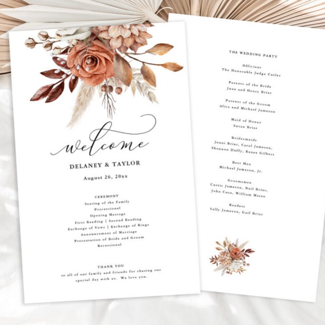 Autumn Rustic Floral Wedding Paper Progam (A budget friendly beautiful program for your fall event.)