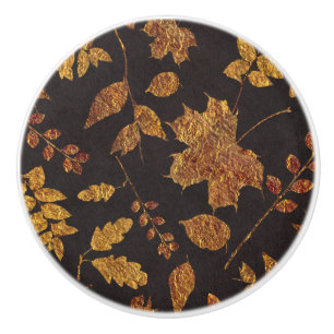 Autumn Rustic Golden Leaves Elegant Fall Ceramic Knob