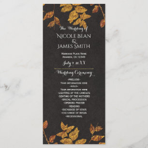 Autumn Rustic Golden Leaves Wedding Program