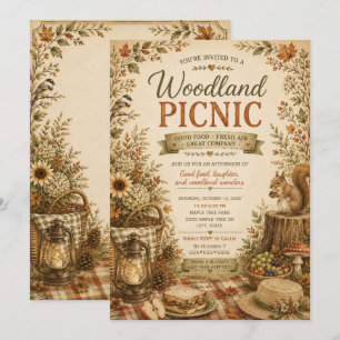 Autumn Rustic Harvest Woodland Picnic  Invitation