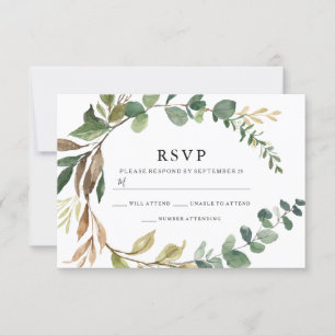 Autumn Rustic Leaf Wreath Modern Wedding RSVP Card