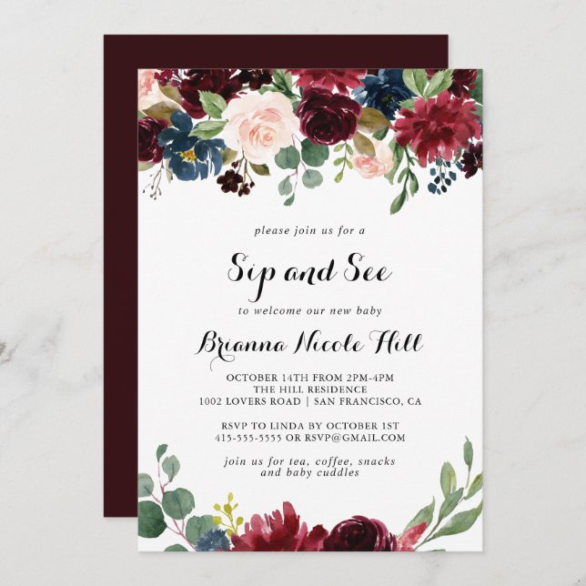 Autumn Rustic Modern Calligraphy Sip and See Invitation (Front/Back)