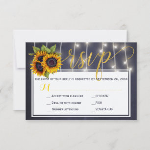 Autumn rustic navy sunflowers wedding script rsvp