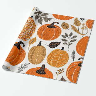 Autumn Rustic Pumpkins, Gourds and Foliage Pattern Wrapping Paper