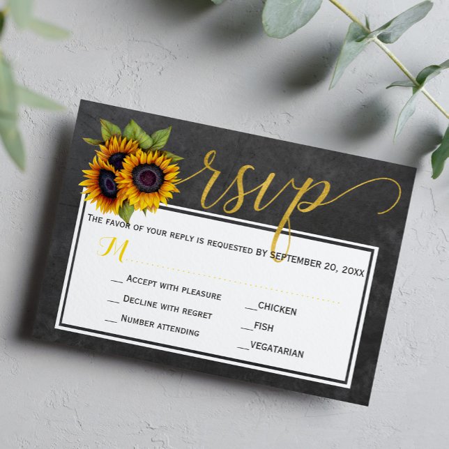Autumn rustic sunflowers wedding script rsvp card (Creator Uploaded)