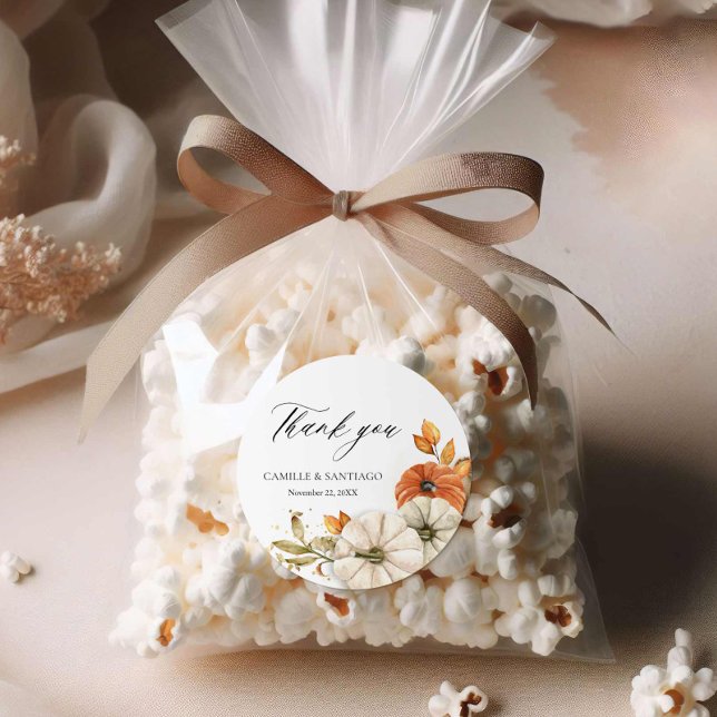 Autumn Rustic Thank you Wedding Stickers (Elegant Fall Round Wedding Thank you stickers)