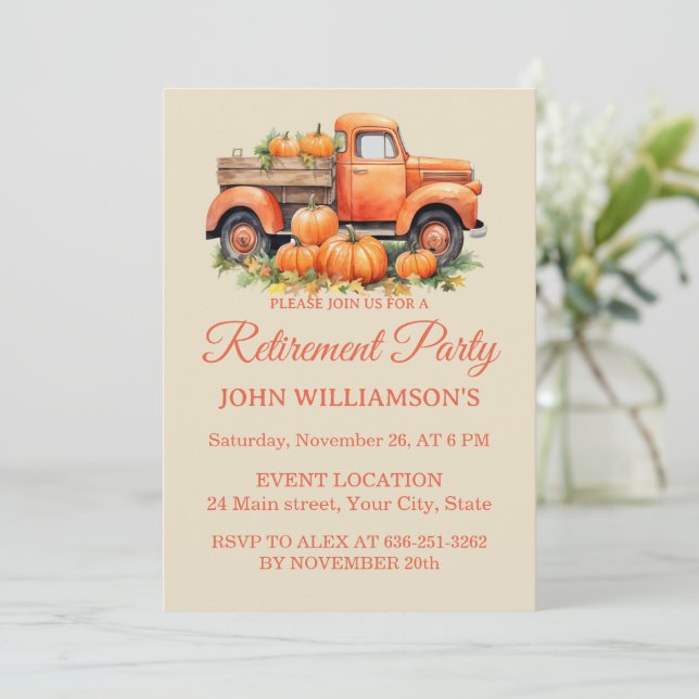 Autumn rustic watercolor fall retirement party invitation (Standing Front)