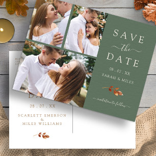 Autumn Sage Green Photo Save The Date Announcement Postcard