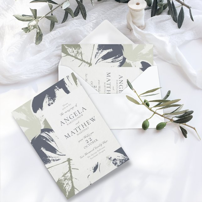 Autumn Sage Navy Floral Abstract Invitation (Creator Uploaded)