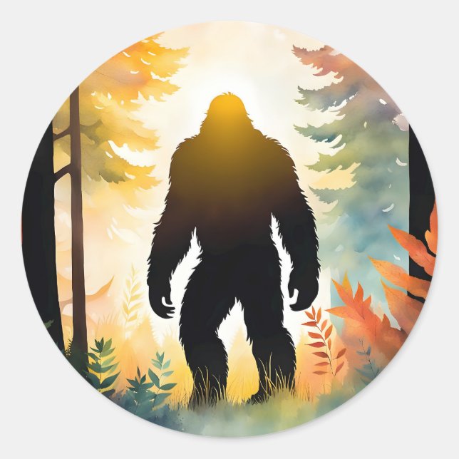 Autumn Sasquatch Colourful Landscape Classic Round Sticker (Front)