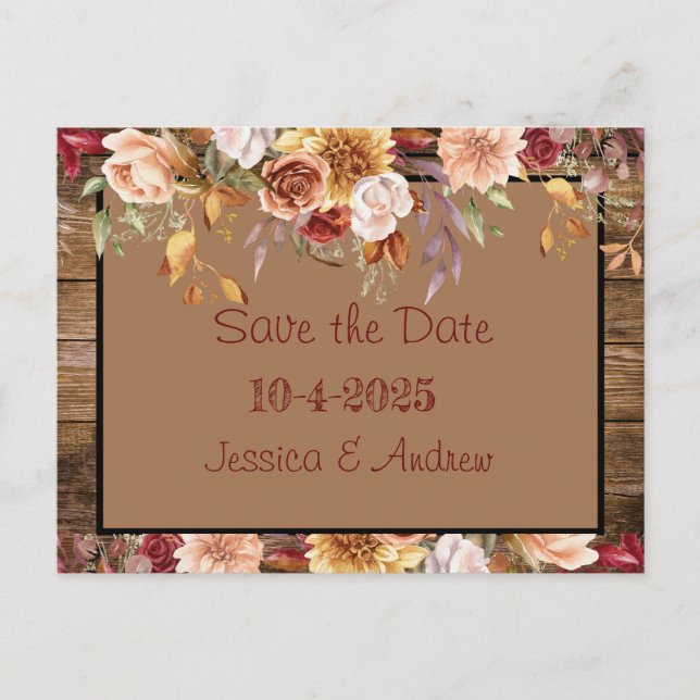 Autumn Save the Date Card – Rustic Floral Wedding  (Front)