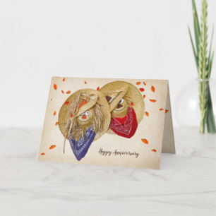 Autumn scarecrow straw hats anniversary card