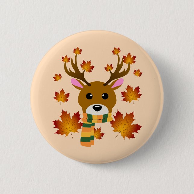Autumn Scarf Deer Maple Leaves 6 Cm Round Badge (Front)