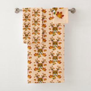 Autumn Scarf Deer Maple Leaves Bath Towel Set