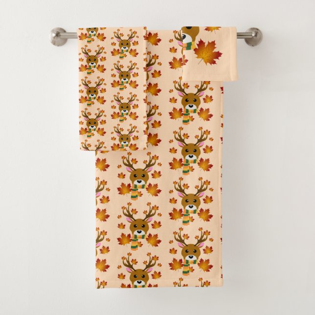 Autumn Scarf Deer Maple Leaves Bath Towel Set (Insitu)