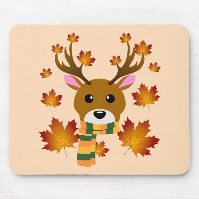 Autumn Scarf Deer Maple Leaves Mouse Pad (Front)