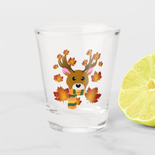 Autumn Scarf Deer Maple Leaves Shot Glass