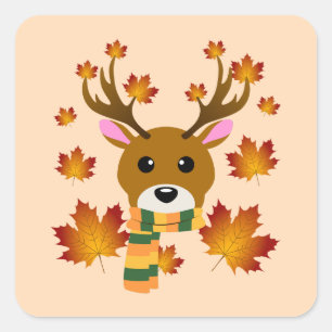 Autumn Scarf Deer Maple Leaves Square Sticker