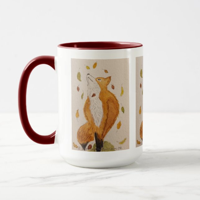 Autumn Scene Fox and Falling Leaves Art Mug (Left)