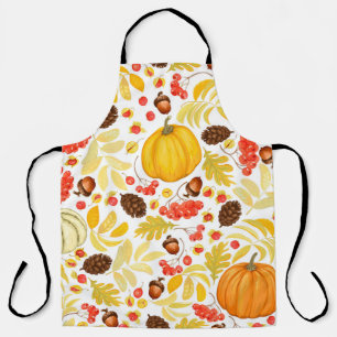 Autumn seamless background with pumpkins, acorns, apron