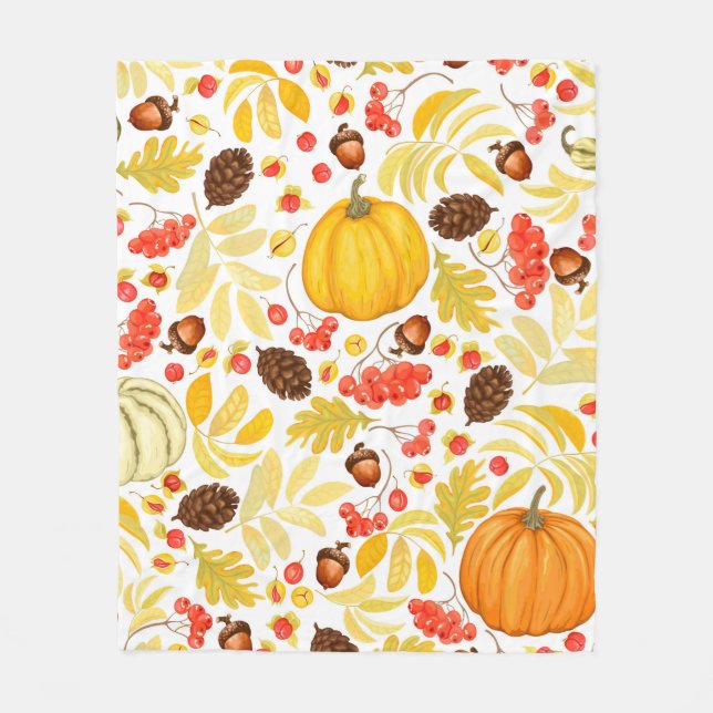 Autumn seamless background with pumpkins, acorns,  fleece blanket (Front)
