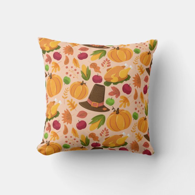Autumn seamless pattern, cute fall cartoon texture cushion (Front)