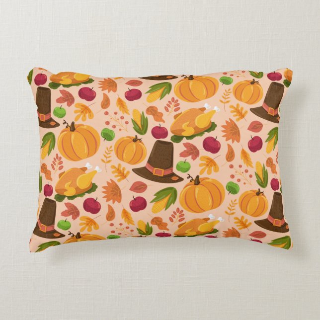 Autumn seamless pattern, cute fall cartoon texture decorative cushion (Front)