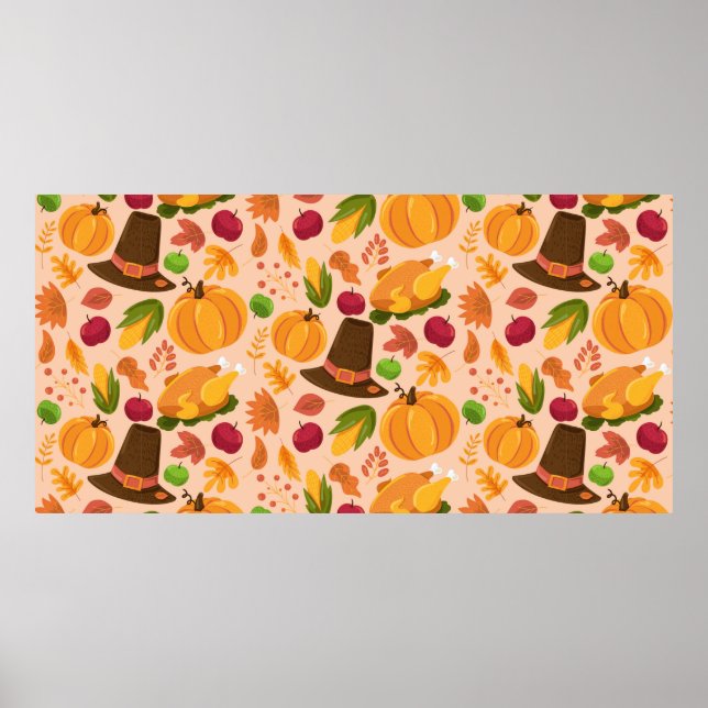 Autumn seamless pattern, cute fall cartoon texture poster (Front)