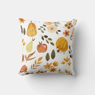 Autumn Seamless Pattern Pumpkin & Fall Leaves Cushion