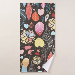 Autumn seamless pattern with colourful leaves and bath towel