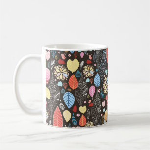 Autumn seamless pattern with colourful leaves and coffee mug