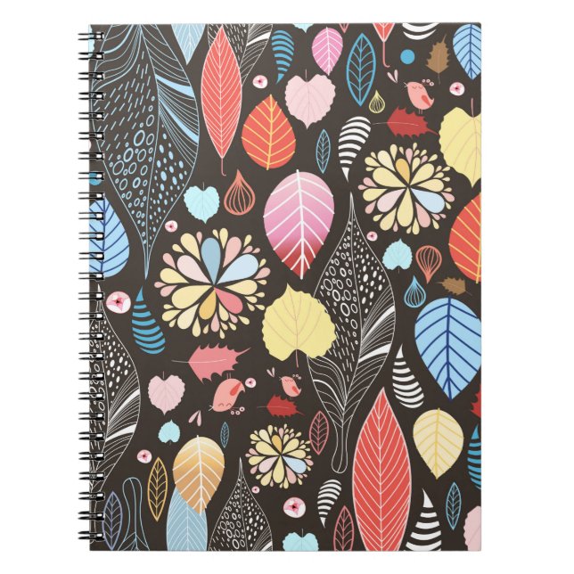 Autumn seamless pattern with colourful leaves and  notebook (Front)