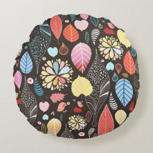 Autumn seamless pattern with colourful leaves and  round cushion